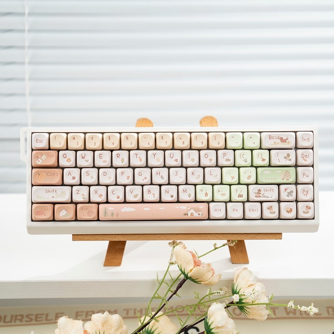 คีย์บอร์ด White-M68 + คีย์แคป M-OA Forest