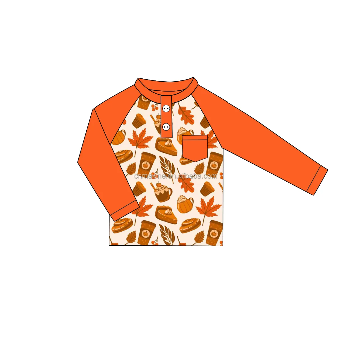 Maxine Camiseta de manga comprida para meninos, camiseta personalizada com padrão de torta de abóbora para o outono, novo design