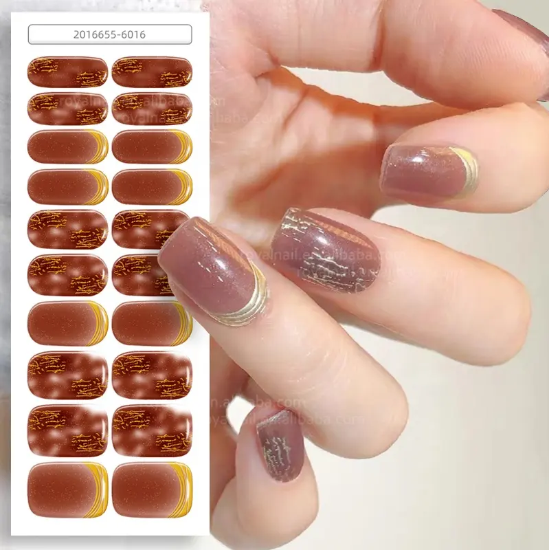 Ámbar lámina de oro irregular brillante Semicurado Gel esmalte de uñas pegatina 60 segundos Gel Nail Wraps 20 tiras Fast Nail Salon