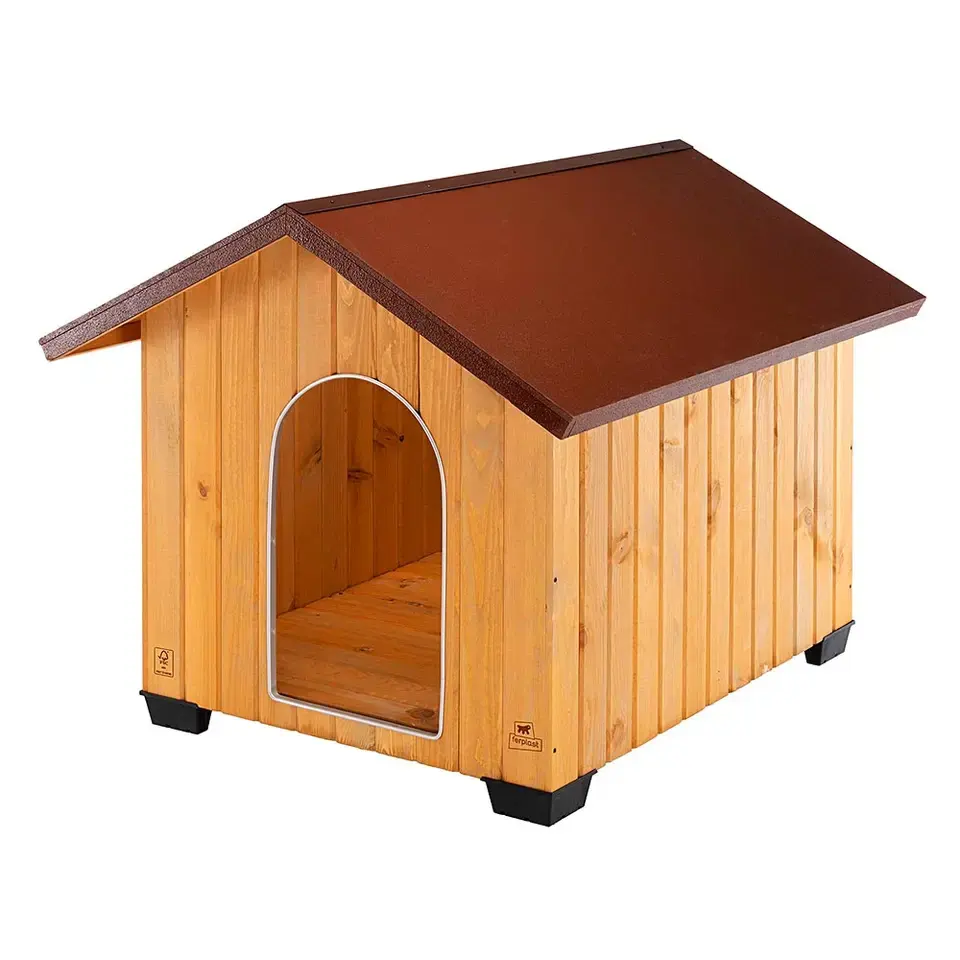 Ferplast chó ngoài trời kennel domus maxi trong FSC gỗ, cách nhiệt chân, thông gió nướng, nhôm Chew-proof cửa