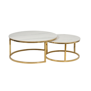 Home Luxury Round Gold Coffee <strong>Table</strong> Marble Living Room Modern Ceramic <strong>Nesting</strong> <strong>Table</strong> Set 2 Sturdy Metal Legs Circle <strong>End</strong> <strong>Table</strong> - Product Image 6