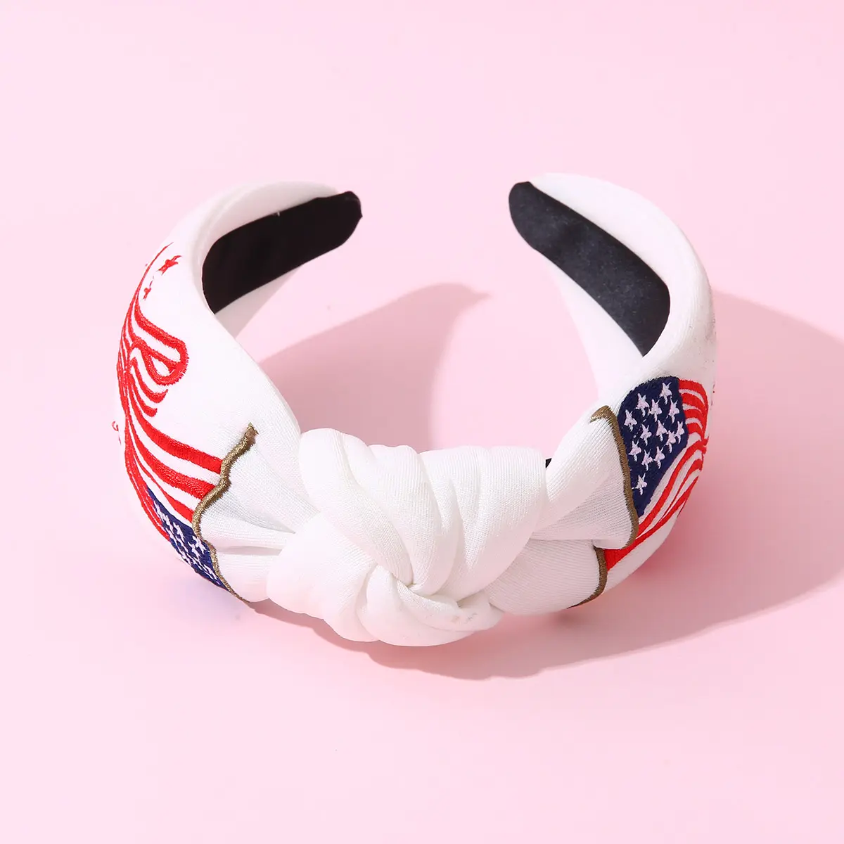 Custom White American Flag Embroidery Knotted Wide Headband Fashion Holiday Hairband Independence Day Hair Accessories