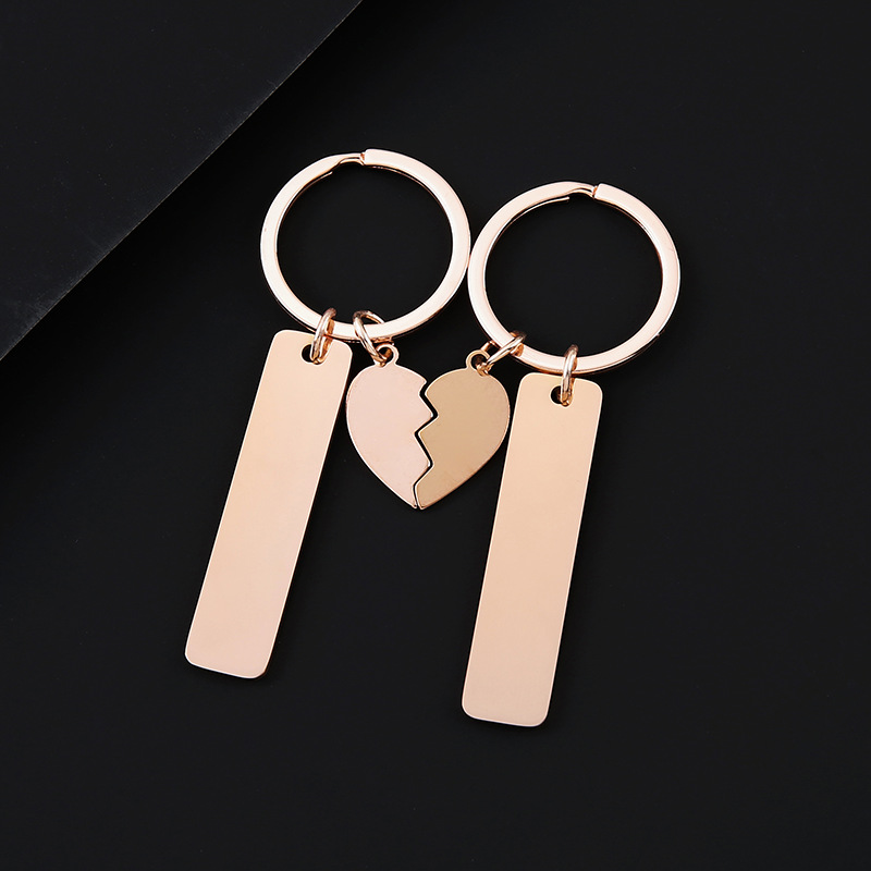 5012 longues bandes + demi-cœur + porte-clés - paire or rose