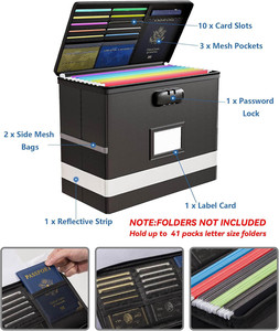 1 paquete de caja de seguridad portátil impermeable ignífuga negra con asa plegable ignífuga carta documento caja carpeta patrón - Product Image 3