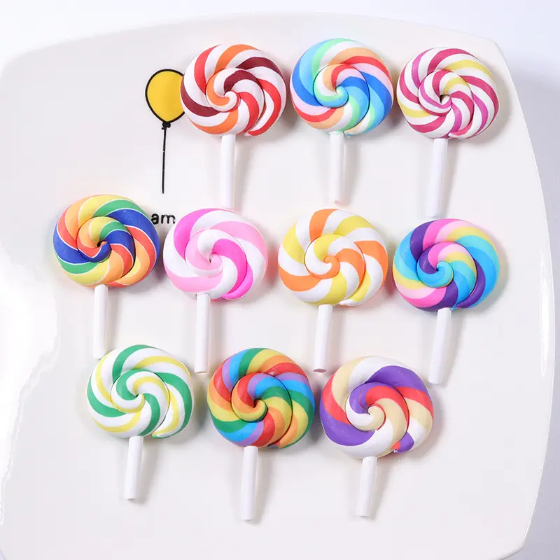 Rainbow Lollipop Resina Encantos Coloridos Doces Doces DIY Decoração