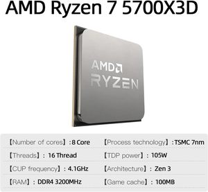 Original CPU Processor <strong>AMD</strong> R Y Z E n 7 5700x3d CPU <strong>3</strong> <strong>GHz</strong> AM4 Processor R7 5000 Serie <strong>8</strong> Core 16 Thread <strong>3</strong>.0 <strong>GHz</strong> Socket AM4 105W