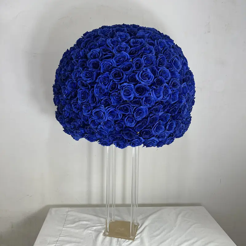 Bola de flores para mesa de boda, centro de mesa personalizado de seda Azul Real, 80cm, venta al por mayor, IFG