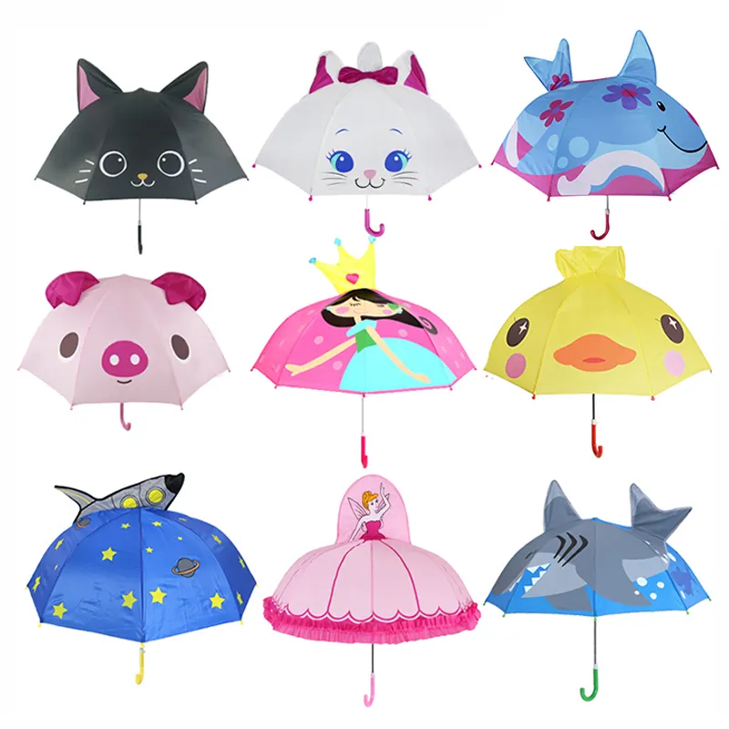 Cartoon Kids For Girls Boys Child Animation ombrello per bambini con modellazione dell'orecchio 3D a manico lungo creativo