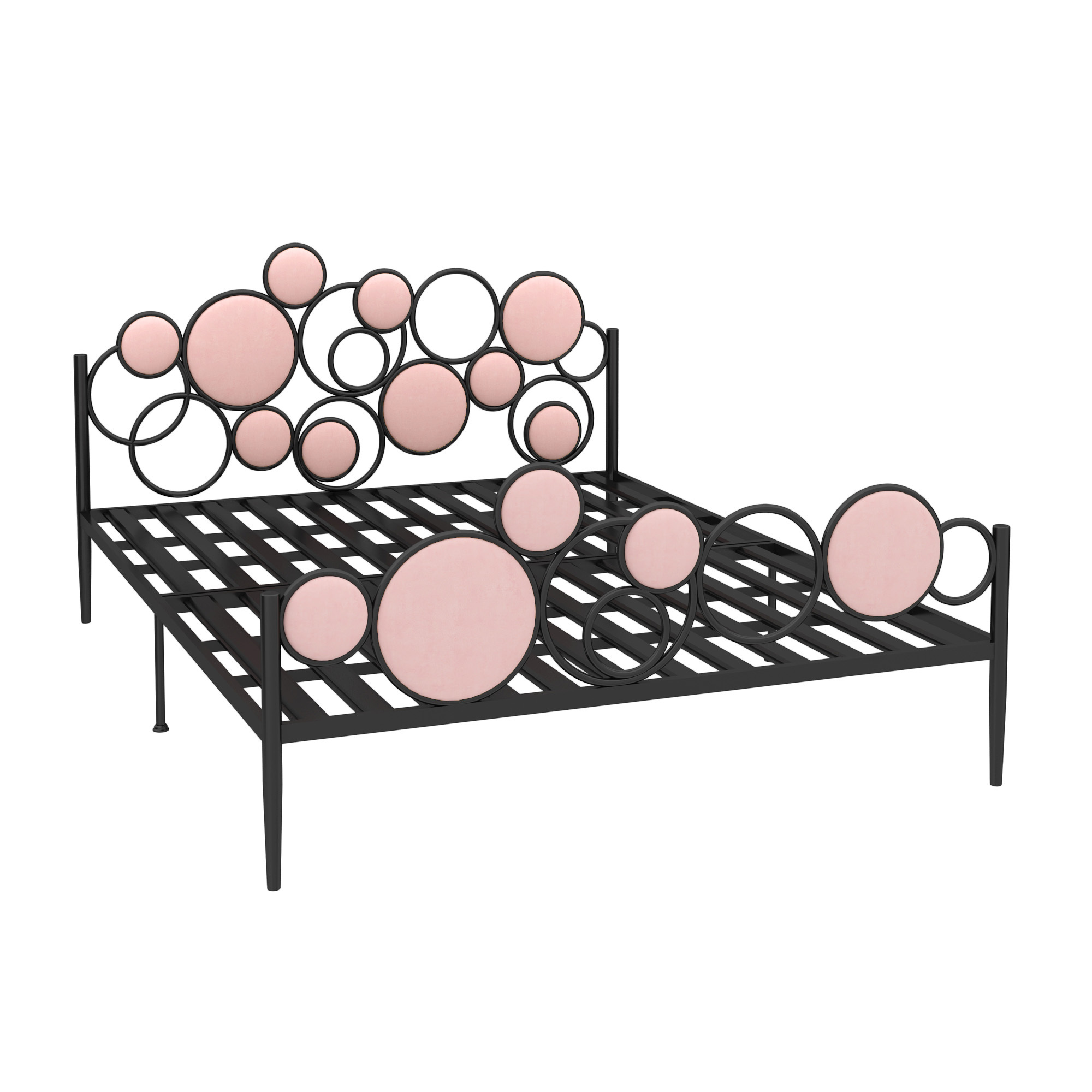 Black bed frame with pink italian velvet (keel plate