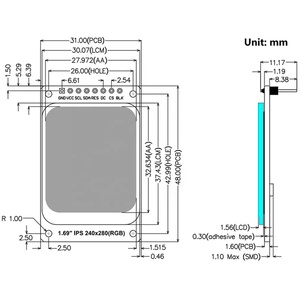 DIYmalls 1,69 "Zoll IPS-Modul TFT LCD-Bildschirm SPI 3,3 V 240x280 ST7789 RGB 65K Farbe für Arduino ESP32, keine Berührung