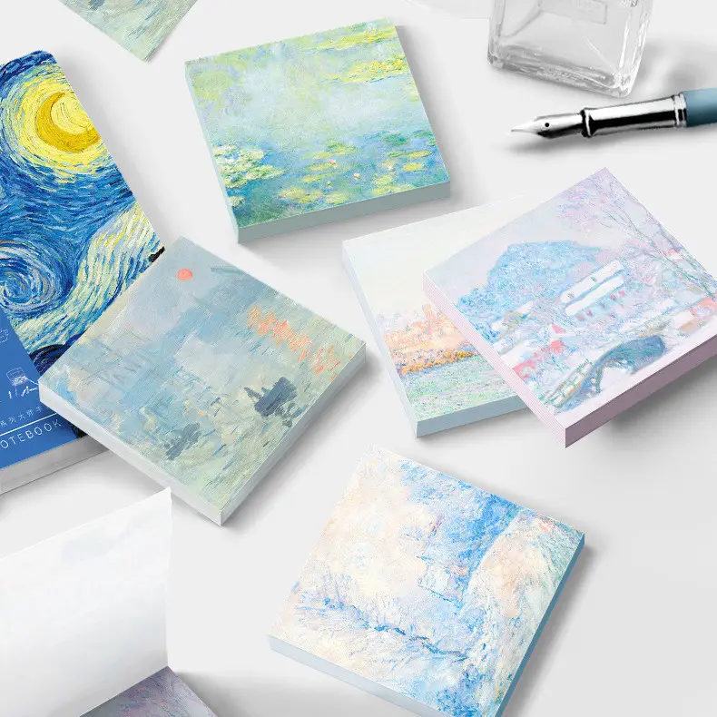 Monet Van Gogh Series notepads sticky notebook material paper message memo retro style memo pad stick notes