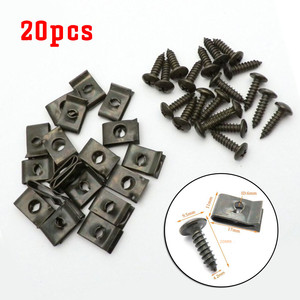 20PCS金属u型夹，带螺钉，用于汽车保险杠挡泥板装饰板紧固件叶子板紧固件索环螺钉夹垫圈