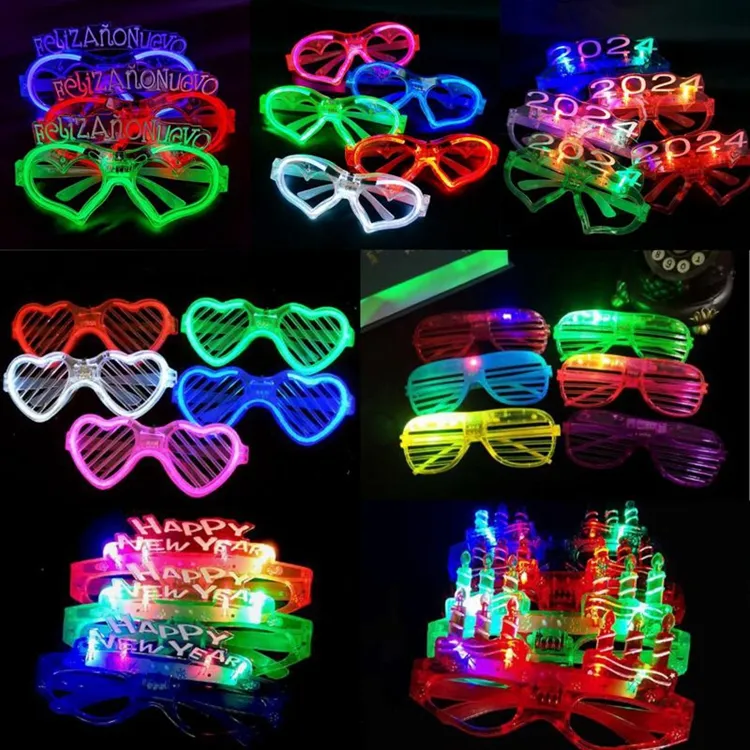 Màn trập màu kính mát nhựa LED Light Up kính phát sáng trong bóng tối Nguồn cung cấp bên cho trẻ em người lớn sinh nhật năm mới h0959