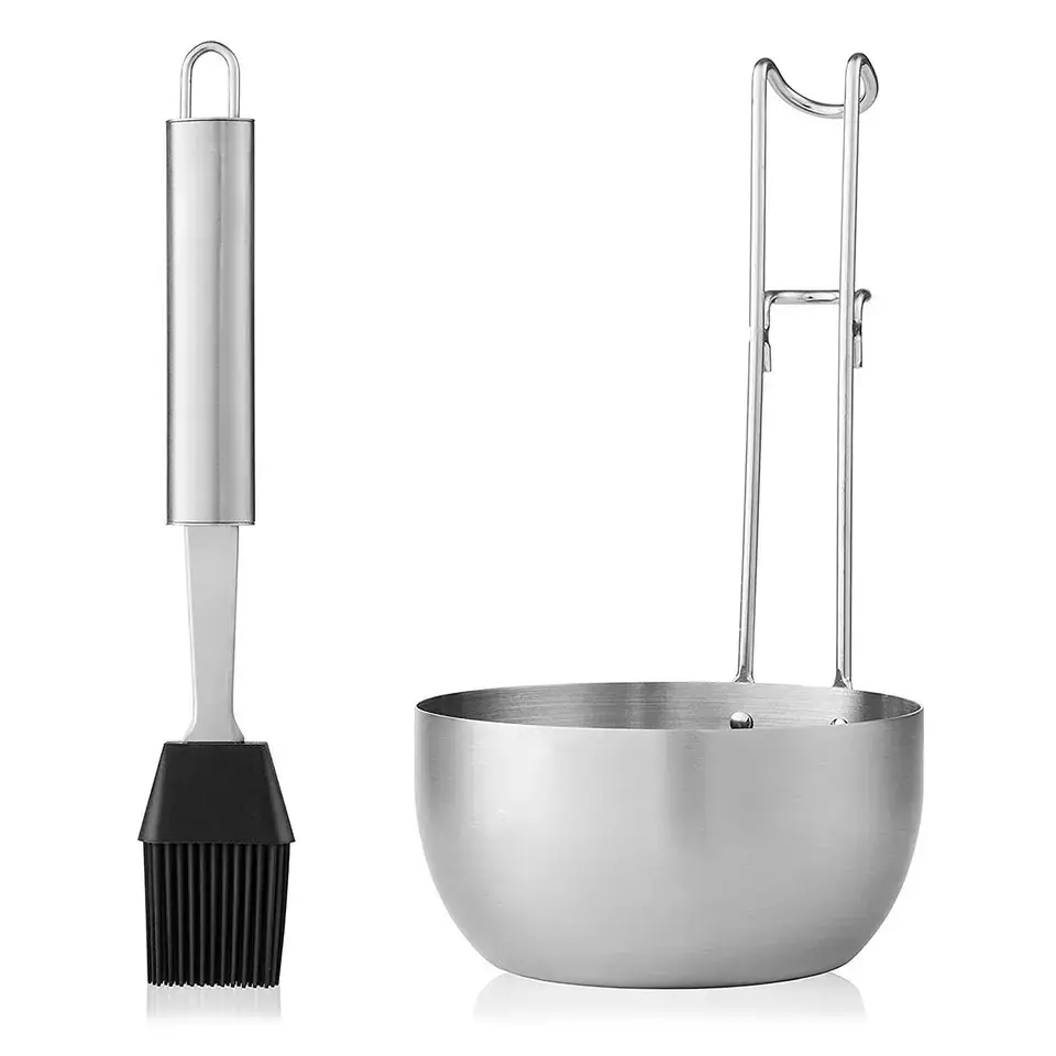 Pentola per salsa in acciaio inossidabile per Barbecue di grande capacità con Set di pennelli per imbastire in Silicone accessori da cucina per Barbecue utensili da cucina