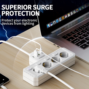 Enchufe de pared multifuncional europeo con interruptor independiente, enchufe estándar, cable de 2M, placa de enchufe USB de múltiples posiciones de 4 orificios y 2 puertos - Product Image 5