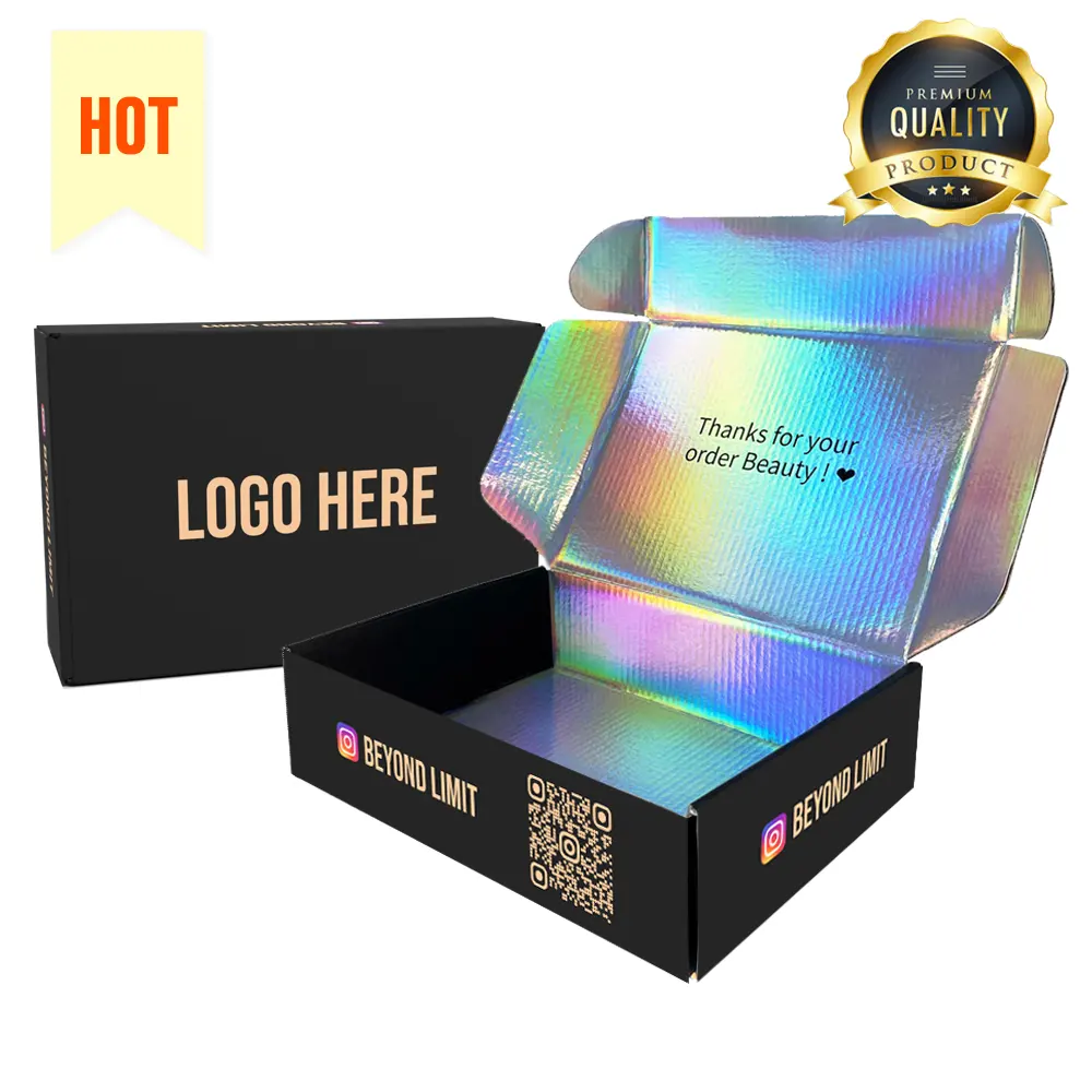 Campione gratuito/scatole di carta con Logo personalizzato imballaggio cosmetico stampa personalizzata Design di lusso cerniera autoadesiva nera a strappo postale