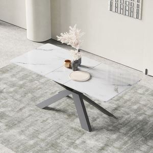 Modern Design <strong>Square</strong> <strong>Expandable</strong> Extendable White Mable Dining <strong>Table</strong> and Chair Dining <strong>Table</strong> Set - Product Image 2