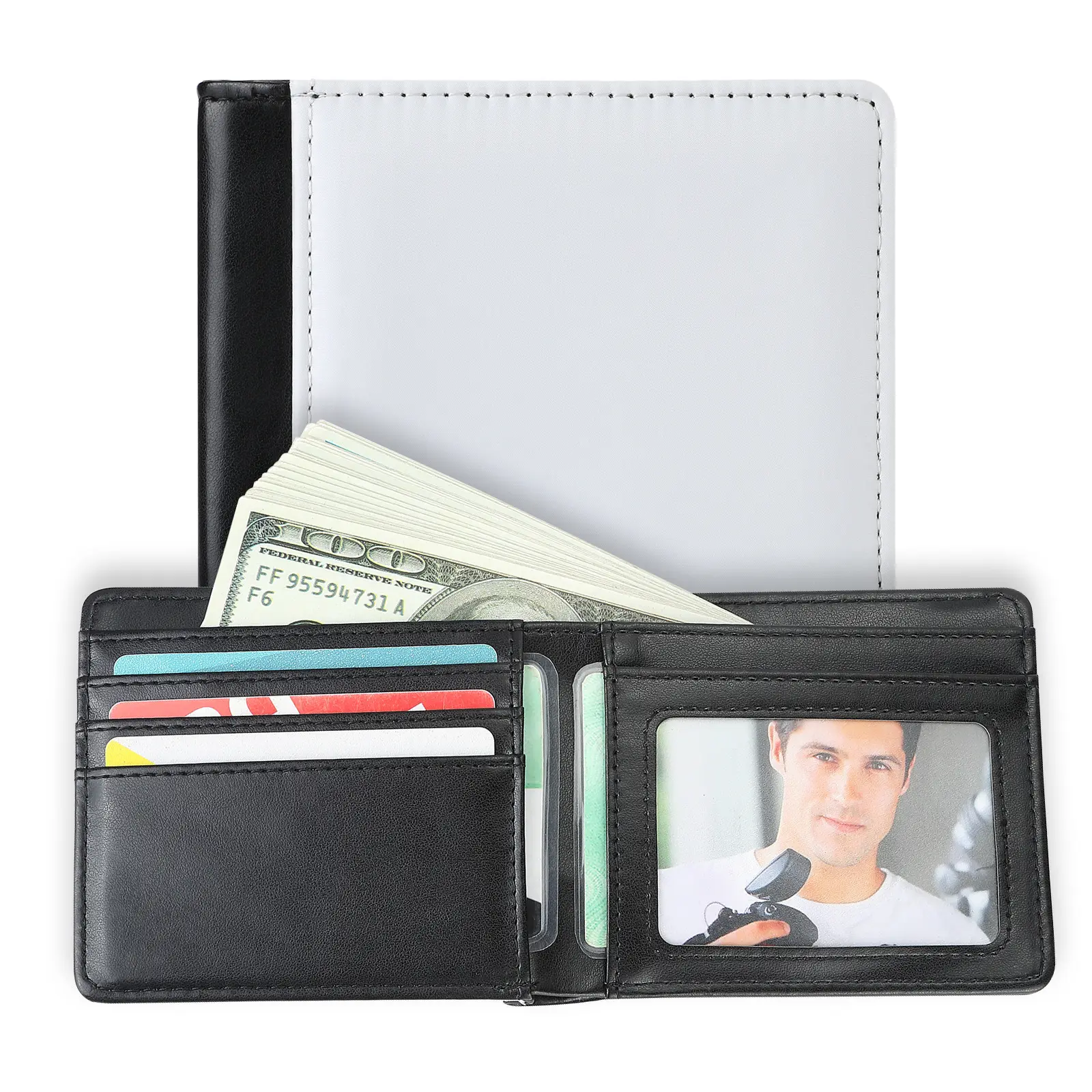 High Quality Slim PU Leather Blank Man Dad Sublimation Wallet with Photo Frame