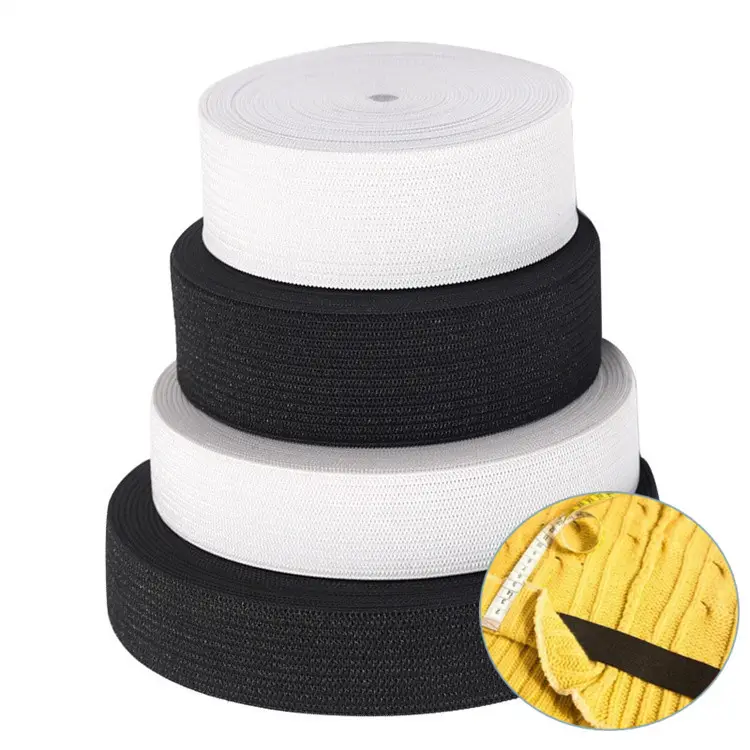 Fascia elastica lavorata a maglia all'uncinetto tessuta in bianco e nero nastro elastico ad alta larghezza piatta lavorato a maglia per accessori per l'abbigliamento