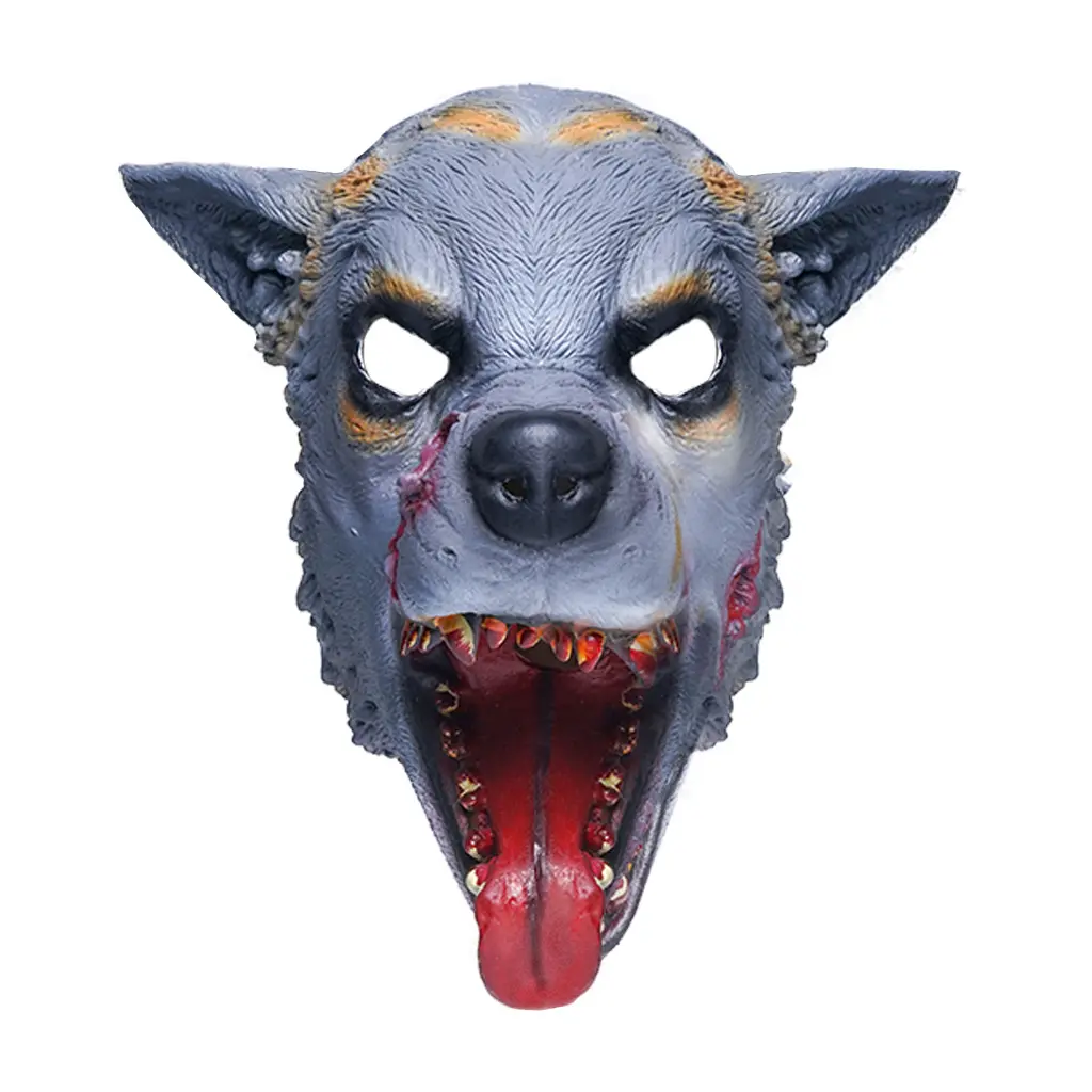 Maschera realistica del lupo mannaro grande cattivo Costume di lupo che ulula sanguinante con macchie di sangue per Halloween adulto