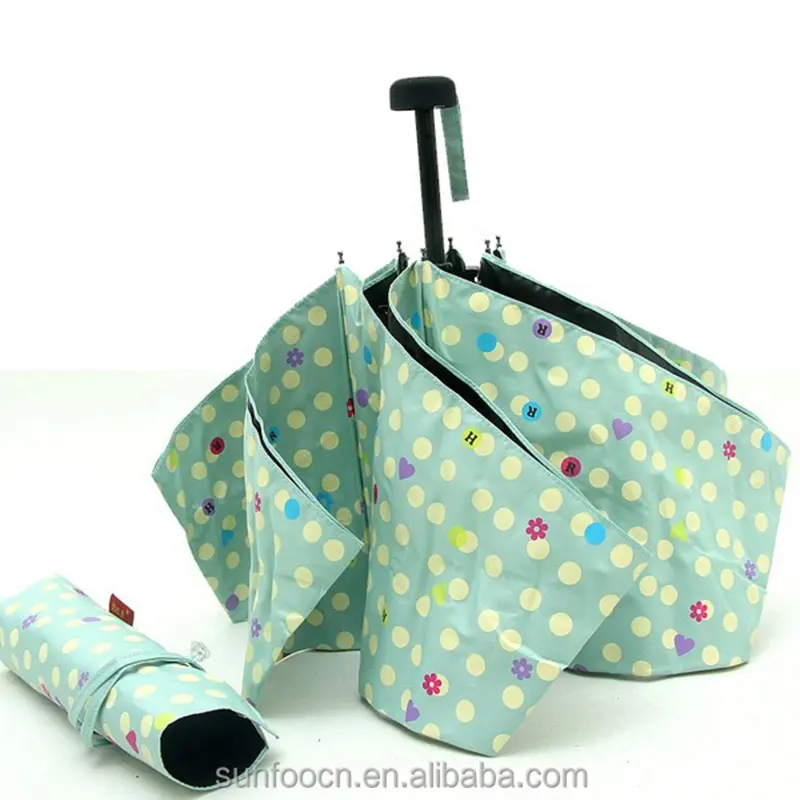 Tasca Super Mini Custom tessuto rivestito nero manico piatto 6 costole fantasia ombrello tre piegati