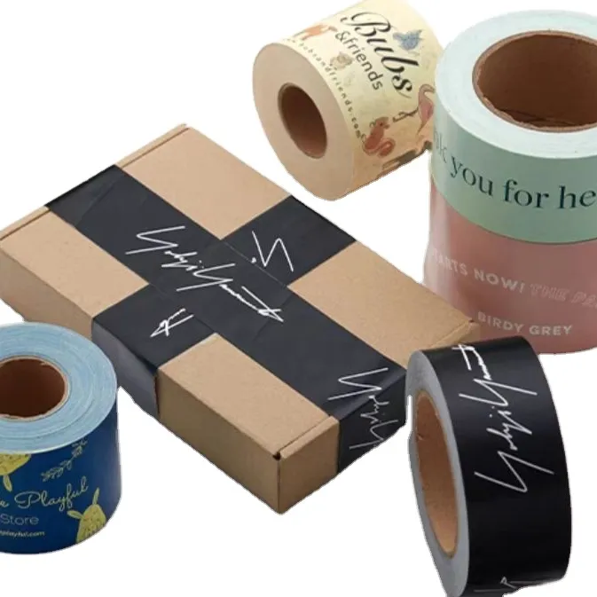 Custom Brand Eco-Friendly Biodegradable Kraft Paper Packaging Logo Tape Recyclable Writable Packing Shipping Tape For Sealing