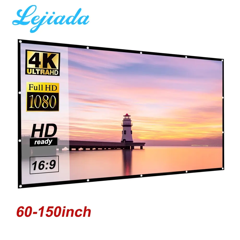 Tela de projetor KTV 3D4K HD para casa e exterior 60 72 84 100 120 150 polegadas, dobrável rápida, poliéster branco macio