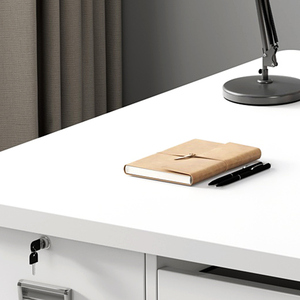 Weißer Multifunktions-Computer tisch mit modernem Design und 4 Schubladen, Tastatur ablage, Kabel loch und CPU-Aufbewahrung schrank
