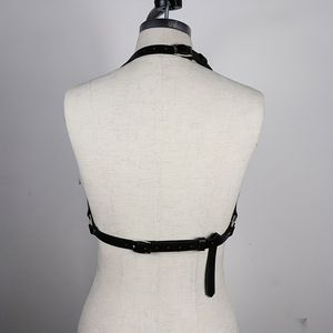 流行朋克皮革金属链线束文胸哥特式作物上衣性身体束缚调节服装