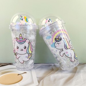 450 <strong>ml</strong> Transparent Rainbow <strong>Unicorn</strong> Plastic Cup Double Wall Cold Drink <strong>Bottle</strong> With Straw and Ball Lid Tumbler - Product Image 6