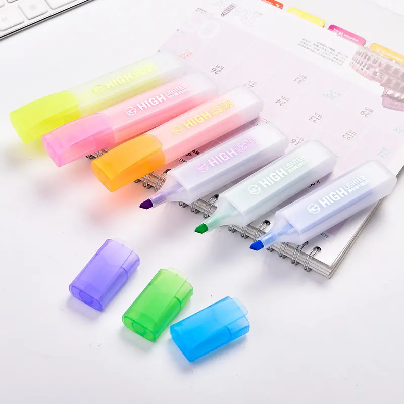 Custom free sample mini en gros aesthetic erasable pink cute glitter pastel color highlighter stick marker pen set stationery