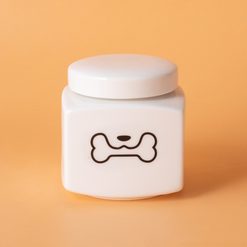 Square ash urn-white-black dog-biting bone