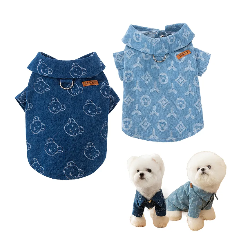 Temporada completa verano mascota camiseta ropa Denim algodón perro chaqueta ropa gato cachorro perros ropa para mascotas pequeñas