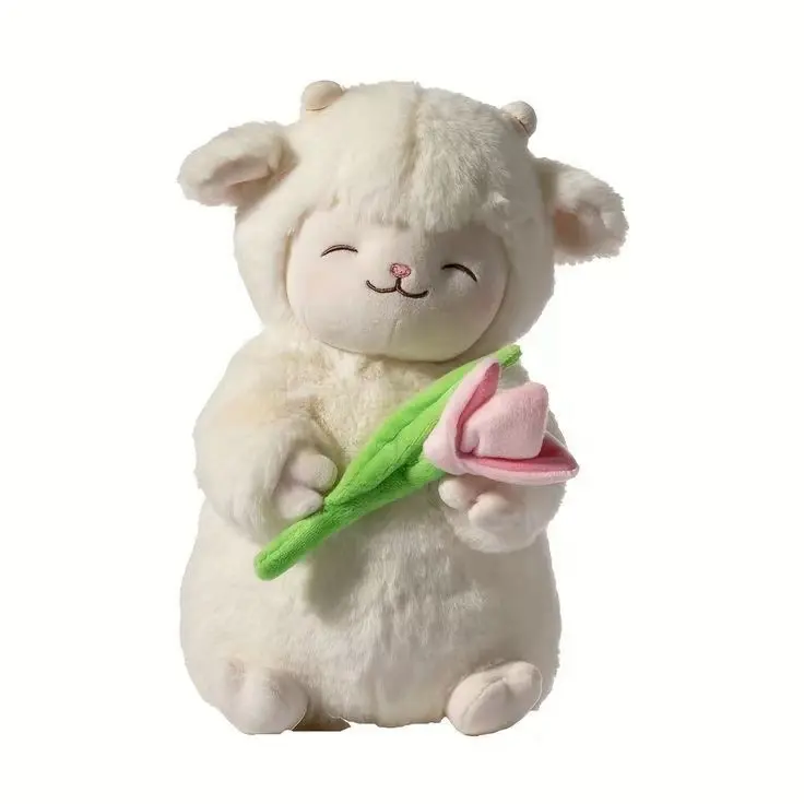 Vente en gros Poupée en peluche d'agneau doux, animal en peluche, mouton rose, jouet pour enfants, cadeau d'anniversaire