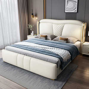 Modern Italian Light Luxury Master Bedroom with <strong>High</strong> End Soft <strong>Back</strong> Storage, Marriage <strong>Bed</strong>.