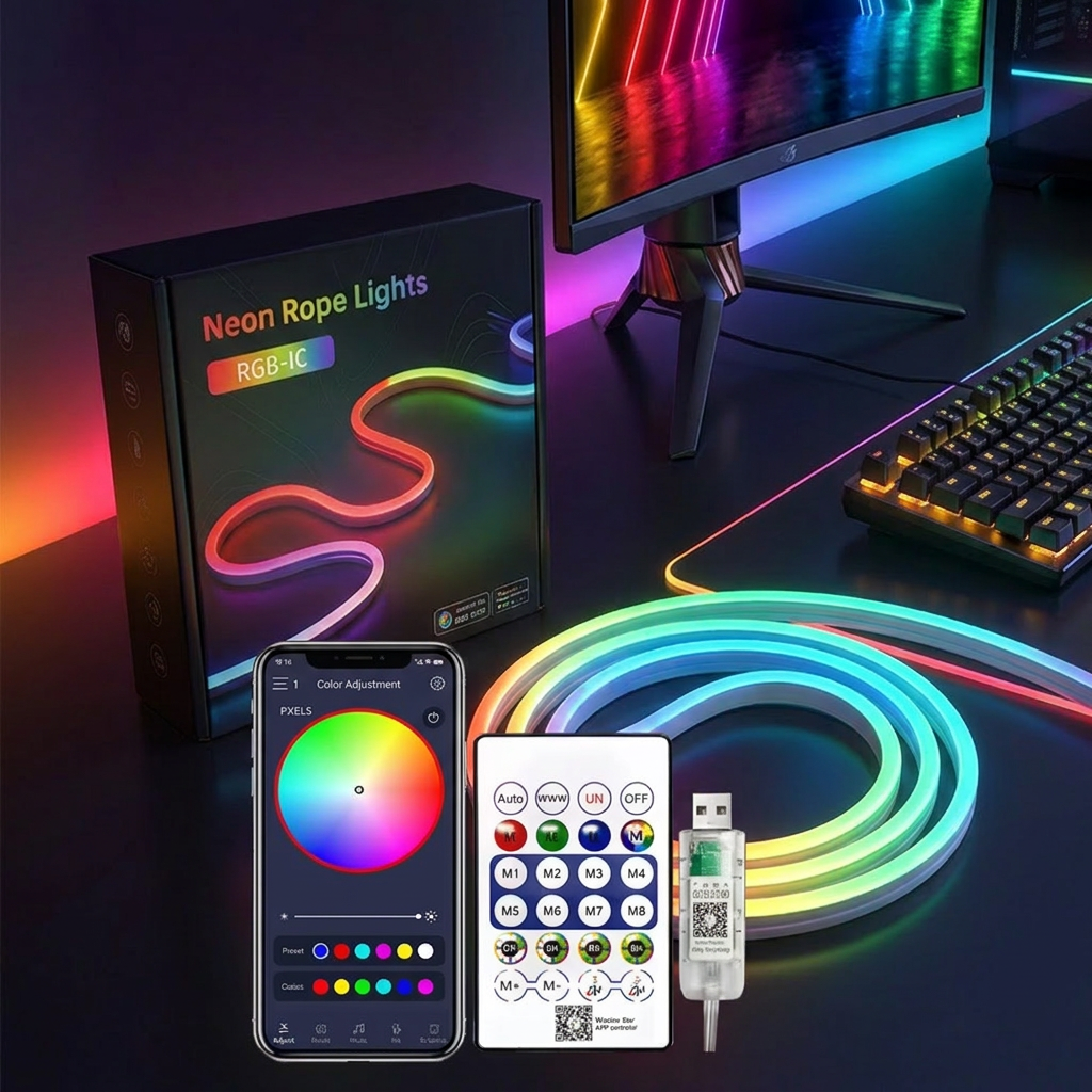RGBIC-60 LEDs/ม. - ซิงค์เพลงผ่านบลูทูธ USB - กล่องสี