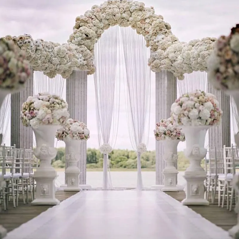 Maceta de fibra de vidrio de estilo europeo, maceta blanca de estilo romano, pilar de flores para boda, decoración de boda