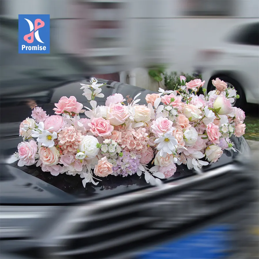人工カラフルな花の列の結婚式の人工花ランナーの装飾車を約束します