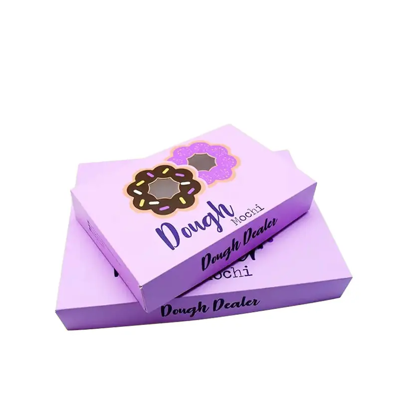 अनुकूलित कार्डबोर्ड खाद्य पैकेजिंग बक्से गुलाबी नालीदार कार्डबोर्ड शिपिंग बक्से डोनट फूड के लिए छोटे लोगो के साथ मुफ्त शिपिंग