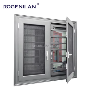 Rogenilan Ventana de pantalla de protección de seguridad integrada con marco de aluminio gris personalizado Ventanas abatibles de tormenta de doble acristalamiento - Product Image 1