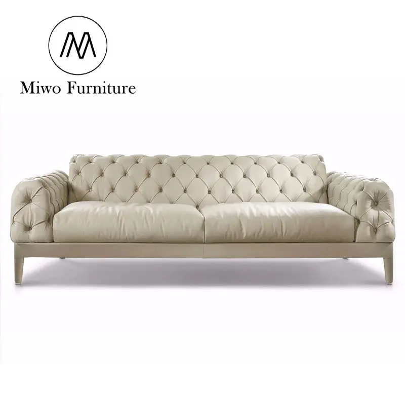 Set furnitur kulit asli chesterfield, set sofa berumbai kulit asli, sofa gaya Eropa, ruang tamu, sofa kulit Italia