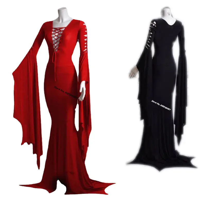 Vestidos clássicos góticos, traje oco com decote em v, feminino, elegante, renascentista, de princesa, vampiro