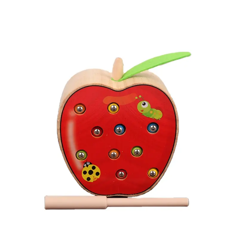 لعبة أصطياد الفاكهة والدودة التفاحة من الخشب المغناطيسي مع البيع المباشر للأطفال ألعاب مغناطيسية خشبية إبداعية مخصصة للأطفال
