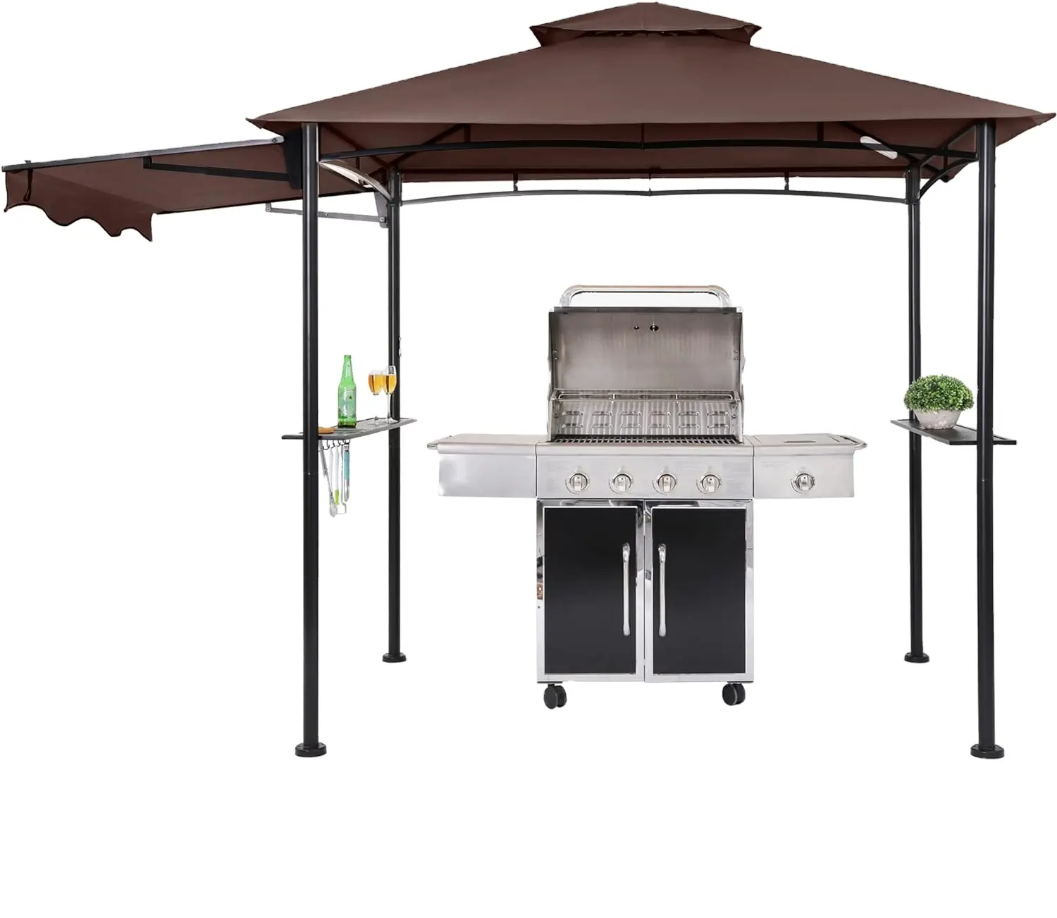 5x11 Grill Gazebo Barbacoa al aire libre Parrilla Patio Toldo con sombra adicional y luces LED