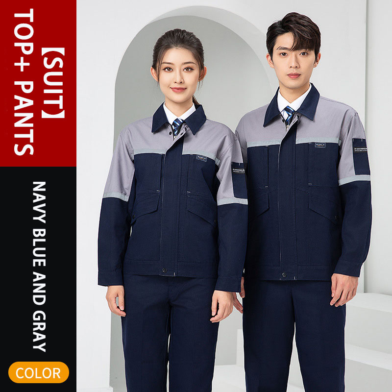Ensemble haut bleu marine et gris.