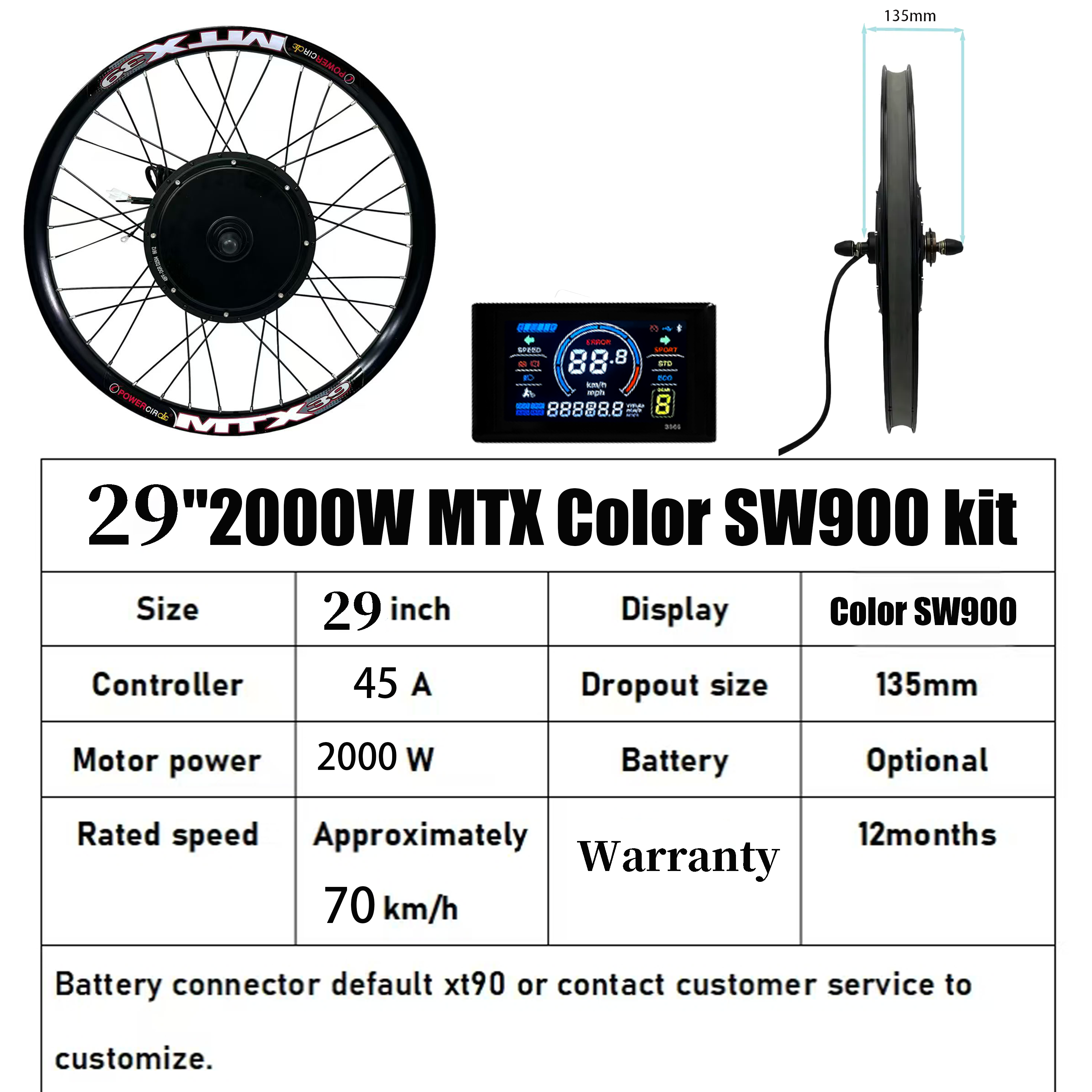 Kit moteur 29/700C 3000W 72V Couleur SW900