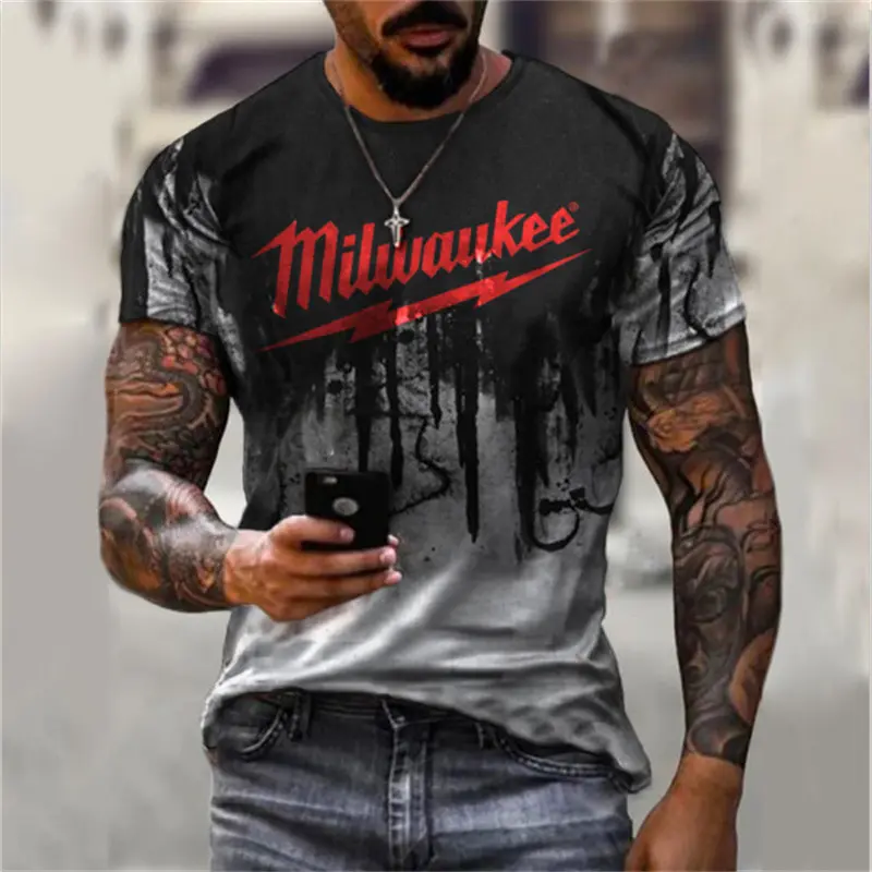 Camiseta deportiva de manga corta para hombre, camisa con estampado digital de letras 3D, ropa de talla grande, verano 2023