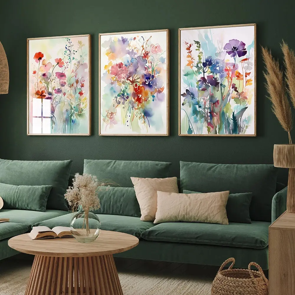 Modern Design Lente Wilde Bloemen Aquarel Abstract Bloemenboeket Canvas Print Muurkunst Foto Voor Kantoordecor