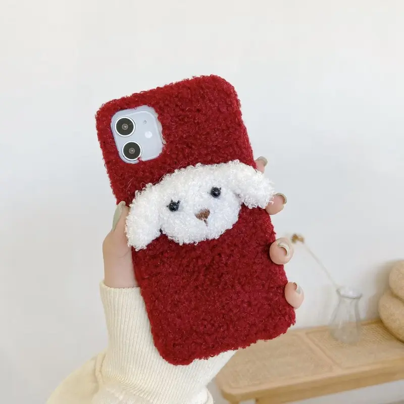 Étui de téléphone portable en TPU pour iPhone, housse de Protection complète en peluche avec chiot pour modèles 11 pro max XR XS