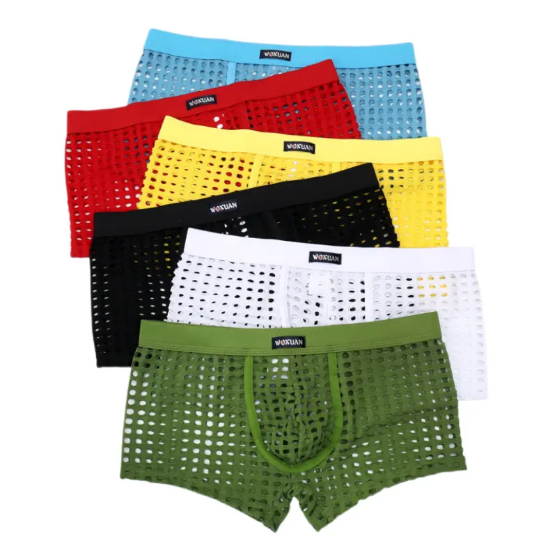 Cueca boxer masculina transparente, rede respirável de imagem sexy para homens